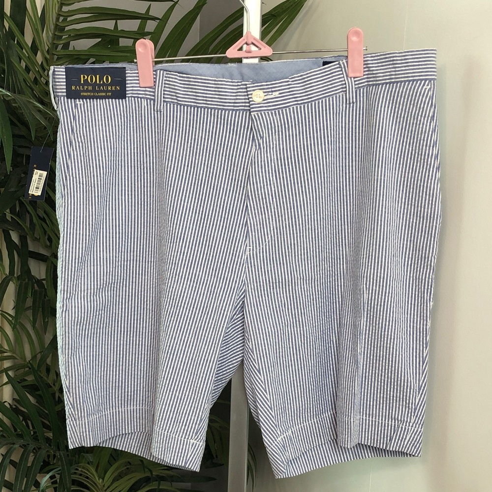 Polo by Ralph Lauren Men's White and Blue Pinstriped Shorts